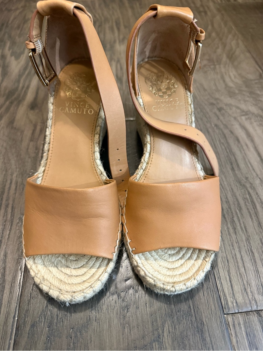 Vince Camuto Cognac Leather Espadrille Ankle-Strap Wedges